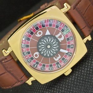 Vintage Mechanical 1979 Roulette Men’s Gold Watch W/leather strap